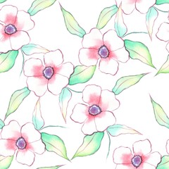 Hand drawn watercolor floral seamless pattern. Background with flowers 1
