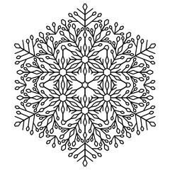Round snowflake. Abstract winter ornament. Fine snowflake
