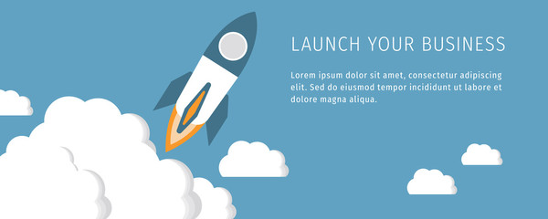 Launch your business. Web Banner. Start up. Business banner. Rocket launch illustration.