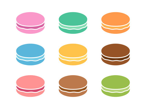 Colorful macaroons or macarons sweet confection flat color icon for food apps and websites