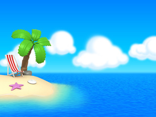 Fototapeta na wymiar 3d render of a cute island with parasol and coconut tree