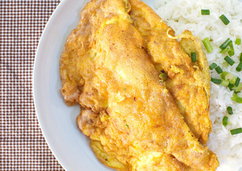 Fried beaten egg food , Thai cuisine omelet