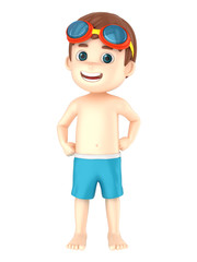 3d render of a kid wearing swimwear and goggles