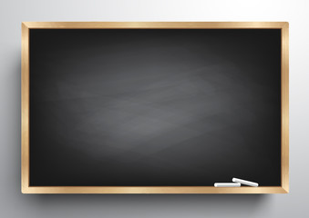 Blackboard background and wooden frame, rubbed out dirty chalkboard, vector illustration