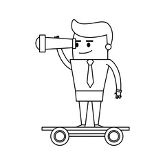 cartoon businessman with telescope skating icon image vector illustration design  single black line