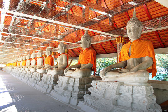 new mortar Buddha statue in pavilion in Thai temple