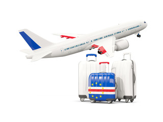 Luggage with flag of cape verde. Three bags with airplane