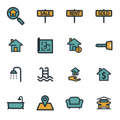 Vector flat real estate icons set