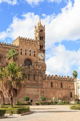 Fototapeta na wymiar View of Palermo Cathedral and clock tower, Sicily, Italy 