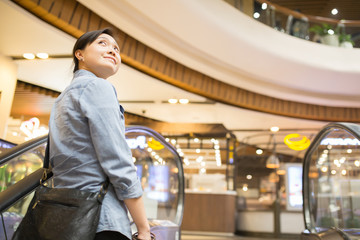 Asian woman walking in Department store.