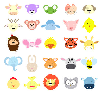 Vector Collection of Cute Animal Faces