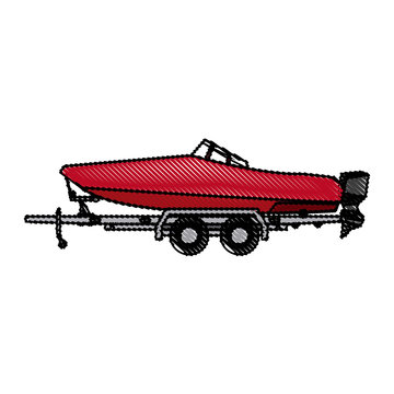 drawn boat with trailer transport maritime image vector illustration