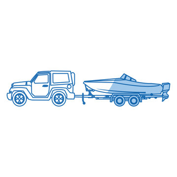 jeep with boat trailer travel tourism image vector illustration
