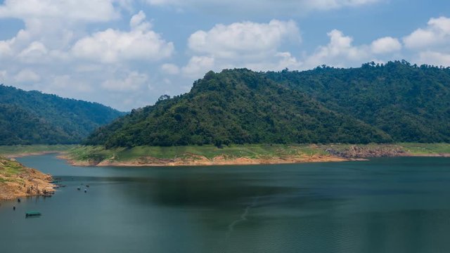 Time-lapse panning of Landscape mountain and river of Khun Dan Prakarn Chon Dam in Nakhon Nayok province, Thailand