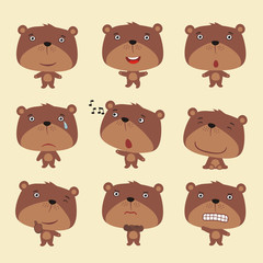 Set funny teddy bear in different poses. Collection isolated teddy bear in cartoon style for design for children holiday and goods.
