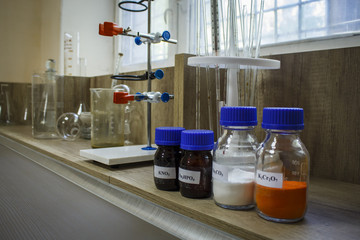 Four cans of chemicals in the laboratory