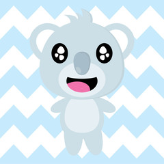 Cute koala is happy on chevron background vector cartoon, Kid postcard, wallpaper, and greeting card, T-shirt design for kids