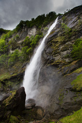 Naklejka na ściany i meble powerful waterfall in Foroglio, Bavona in mountains