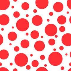 Red Circles of Different Sizes on White Background, Seamless Abstract Pattern for Fabric and Wrapping Paper, Polka Dot, Vector Illustration
