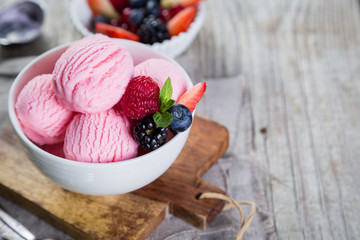 Berry ice cream with fresh fruits