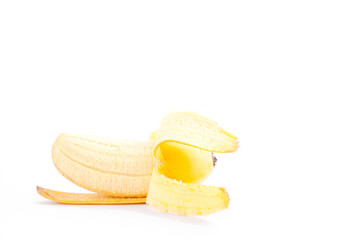 Naklejka na ściany i meble peeled egg banana on white background healthy Pisang Mas banana fruit food isolated 