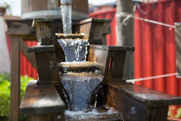 Waterfall. Water Fountain with Nice Wood Frame. Water Spout.