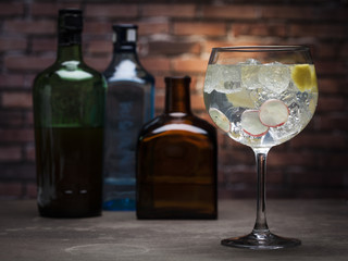 Gin tonic on a wooden background