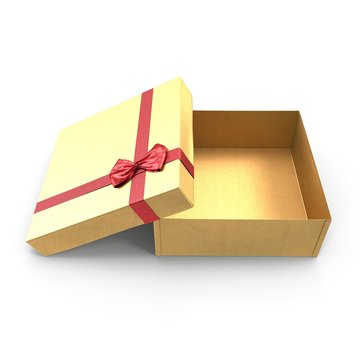 Empty Square yellow giftbox on white. Side view. 3D illustration