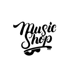 Music Shop hand written lettering logo, label, badge, emblem.