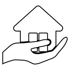 hand holding a  house icon over white background. vector illustration