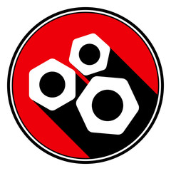 red round with black shadow, white three nuts icon