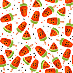 Watermelon and icecream seamless pattern. Element for design.