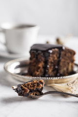 Coffee cup and chocolate cake