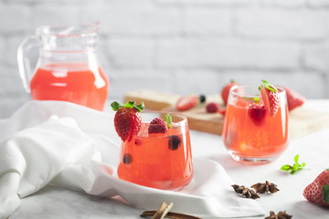 Strawberry iced drink in a marble table
