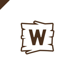 Wooden alphabet or font blocks with letter w in wood texture area with outline.