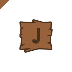 Wooden alphabet or font blocks with letter j in wood texture area with outline.