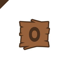 Wooden alphabet or font blocks with letter o in wood texture area with outline.