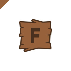 Wooden alphabet or font blocks with letter f in wood texture area with outline.