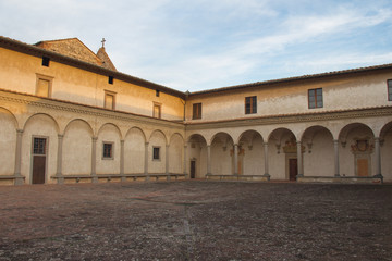 Fototapeta na wymiar Fore courtyard of Florence Charterhouse church. Certosa di Galluzzo di Firenze. Italy.