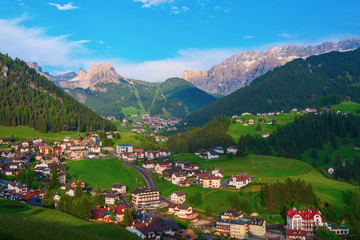 Fototapeta na wymiar Alpine town of Selva di Val Gardena, Italy