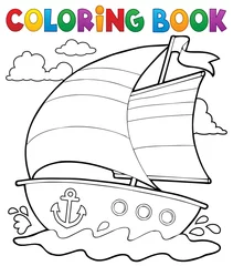 Crédence de cuisine en verre imprimé Pour enfants Coloring book nautical boat 1