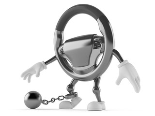 Car steering wheel character with prison ball