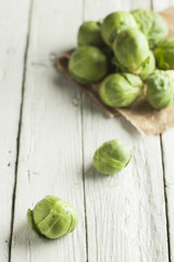 Brussels sprouts on wooden table