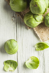 Brussels sprouts on wooden table