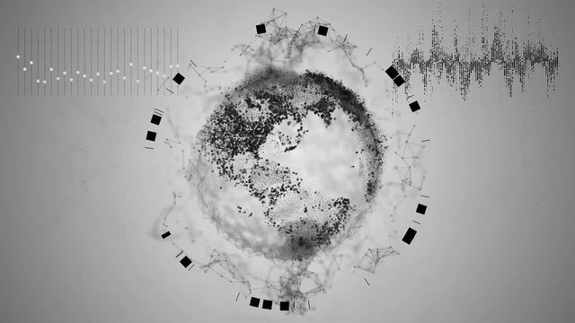 3d rendering abstract globe with particles and plexus structure. Digital technology planet with continent forming. 4k video