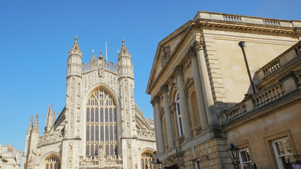 The picture of the entrance of bath abbey the gothic ancient roman beautiful and historic church in bah united kingdom or England