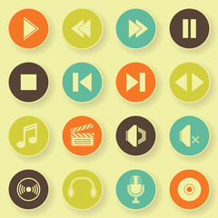 Audio video icons in bright colors. Vector buttons