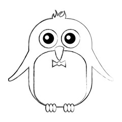 cute penguin with bowtie kawaii character vector illustration design