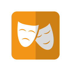 theater mask icon over orange square and white background. vector illustration