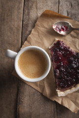 Blackberries pie and coffee cup